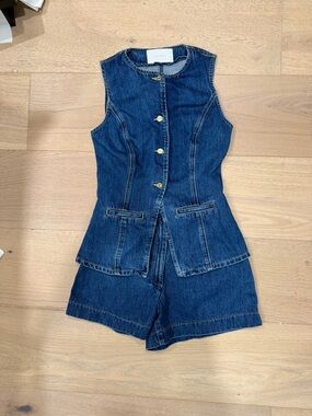Meshki Dark Blue Denim Sleeveless Romper